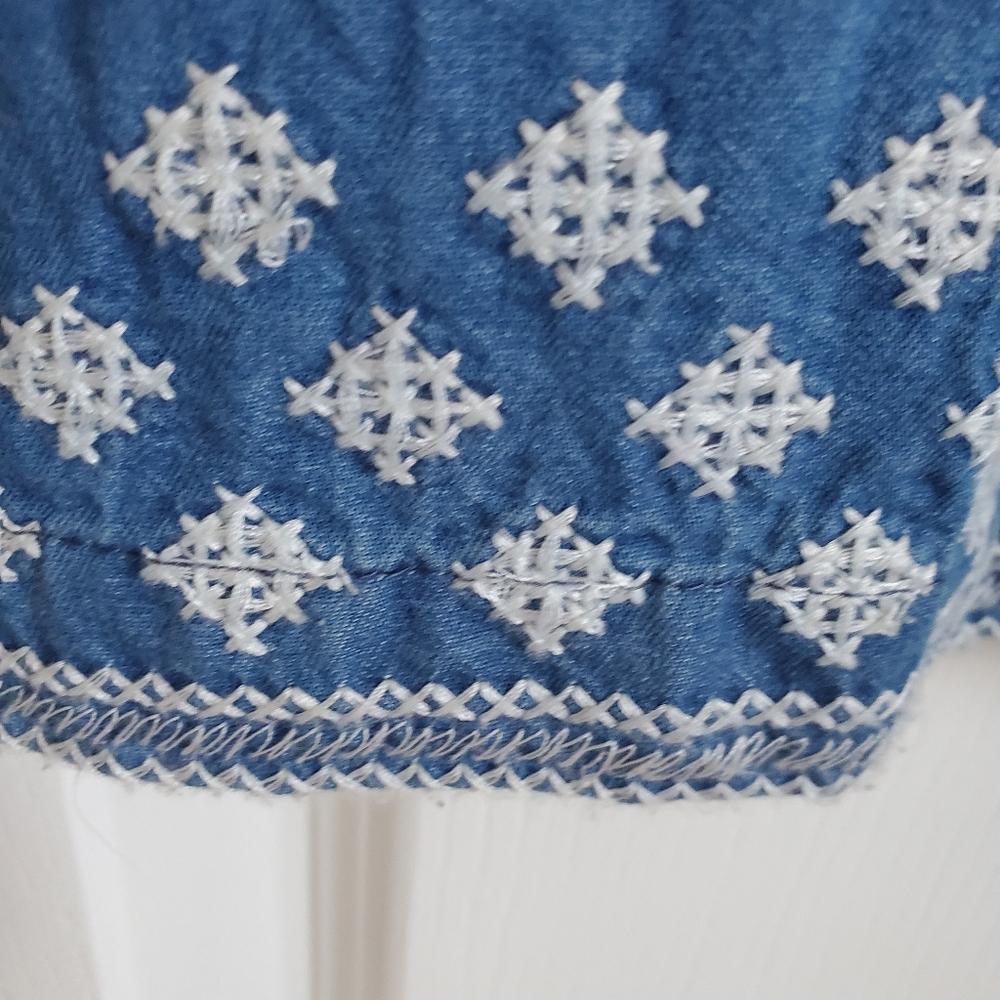 Embroidered Blue Cotton Dress L/XL - Picture 7 of 9